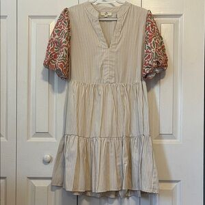 Entro Beige and White Striped Dress NWOT